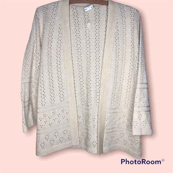 VINTAGE MISS PERNILLA Champagne Delicate Knit Open Cardigan Sweater Size 12 - Picture 1 of 16
